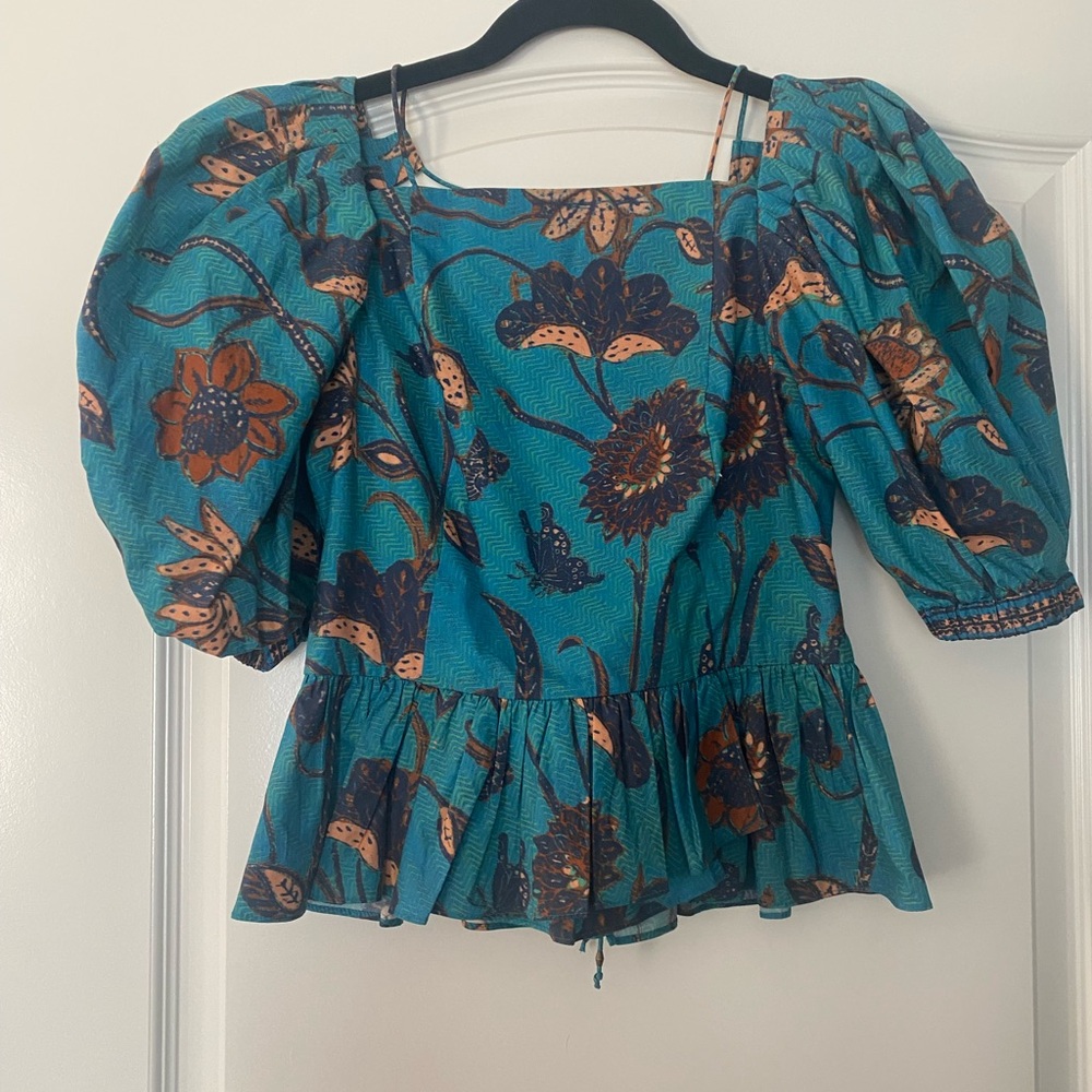 Ulla Johnson Floral Puff Sleeve and Tie Back Blouse